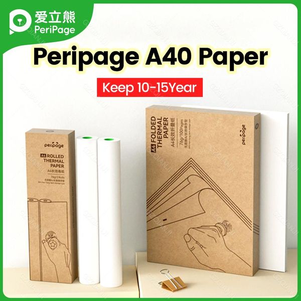 Stampanti peripage mini a4 stampanti a secco rapido e stoccaggio a lungo tempo di carta termica continua 100 fogli di carta termica piegata