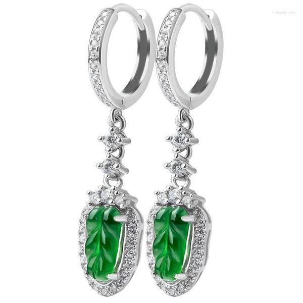 Orecchini pendenti Emerald Jade Leaf Green Certificate Natural Women Charms Charm Giadeite Real Gifts Stone 925 Silver Fashion Jewelry