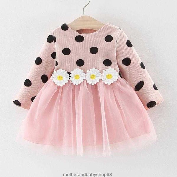 Mädchen Kleider Herbst Sonnenblume Kinder Baby Mädchen Dot Patchwork Tüll Kleinkind Langarm Prinzessin Party Robe