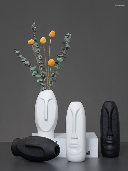 Vasen, Keramikvase, abstraktes menschliches Gesicht, Kopf, moderne Heimdekoration, Blumenarrangement, Zubehör, Kunsthandwerk