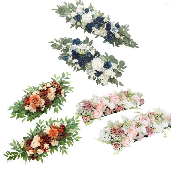 Dekorative Blumen, 2 x künstliche Bogenblumen, Tischläufer, Herzstück, Girlande für Wand, Hochzeitszeremonie, Schild, Blumendekoration