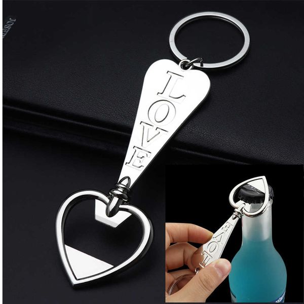 Anahtarlıklar Yeni yaratıcı paslanmaz çelik kalp şekilli bira şişesi açıcı anahtarlık çoklu alet anahtar sahibi erkekler moda anahtar aksesuarları hediye g230526