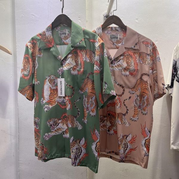 Camicie casual da uomo Limited Fire Ring Tiger WACKO MARIA Camicia hawaiana da vacanza a maniche corte stampata di alta qualità per uomo donna