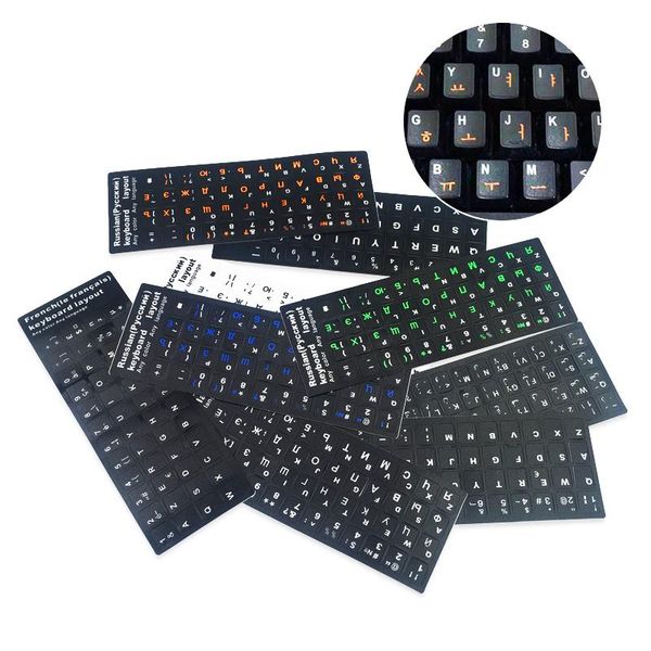 Skins 100pcs für russisches französisches spanien -englischer PVC -Laptop -Desktop -Tastaturaufkleber mit 10 bis 17 Zoll PC Laptop Dropshipping