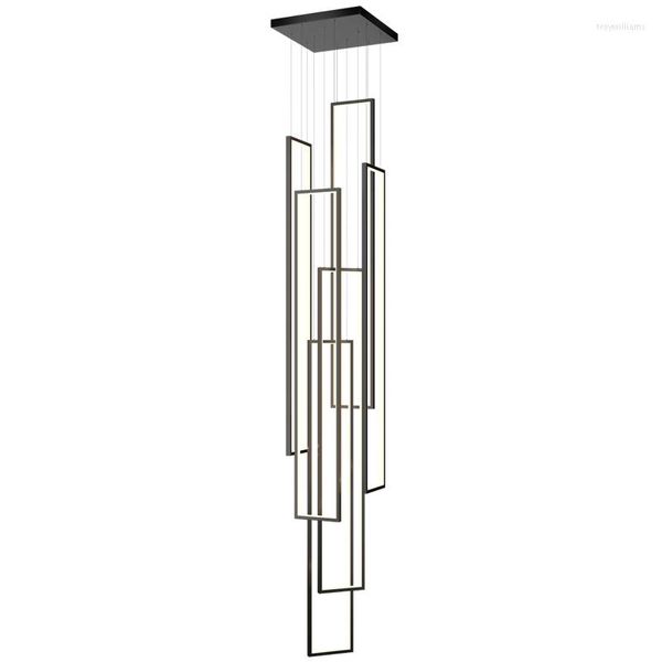 Lampade a sospensione Modern Stair Rectangle Luci a Led Soggiorno Lampada a sospensione Loft Villa Lampadario Apparecchio di illuminazione Apparecchio in alluminio