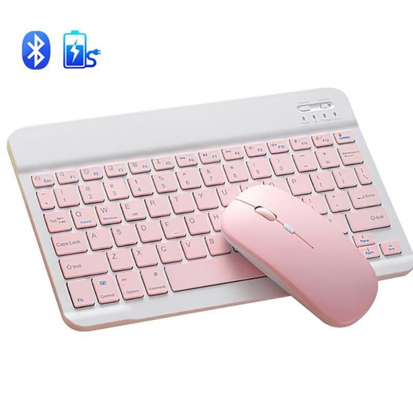 Pembe Bluetooth Klavye ve Fare 3.0 İPad Hava Taşınabilir Kablosuz Klavye Tablet Dizüstü Bilgisayar Pencereleri için Sevimli Mini Klavye Fare