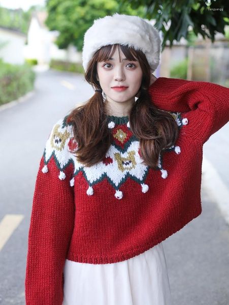 Kadın Sweaters Sonbahar Bahar Kadınlar Vintage Inspired Panda Jacquard El Örgü Sevimli Kısa Kısa Kalın Sıcak Külot Kazak Jumper