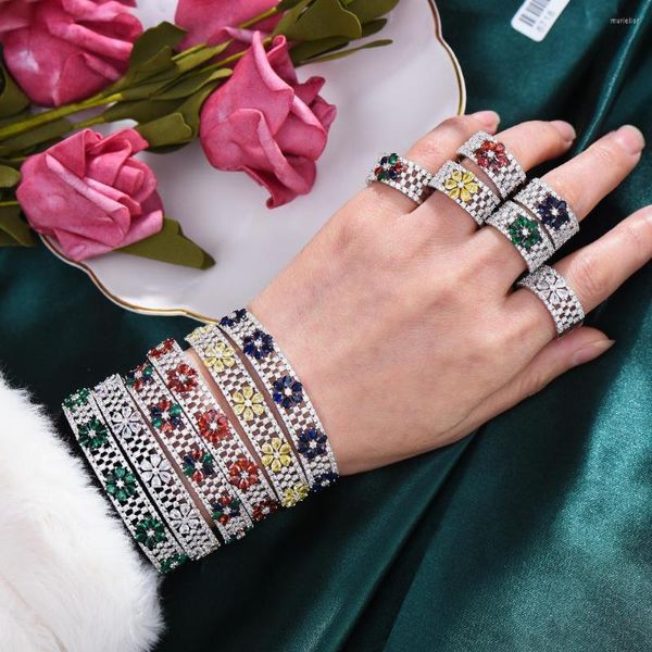 Collana Orecchini Set Missvikki Luxury Flexible 2pcs Sparkly Bangle Ring per le donne Full Micro Cubic Zircon Party Wedding Arabia Saudita