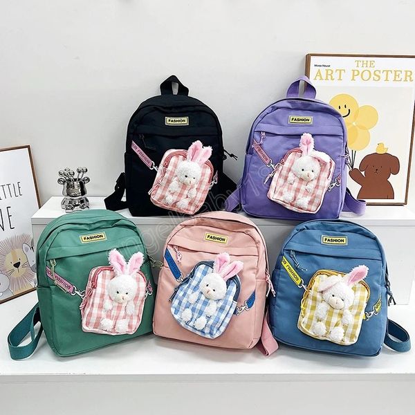 Cartoon Kinder Rucksack Plüsch Kaninchen Kindergarten Schul Kontrast Farbe Kinder Schulter Tasche Tragbare Große Kapazität Buch Tasche