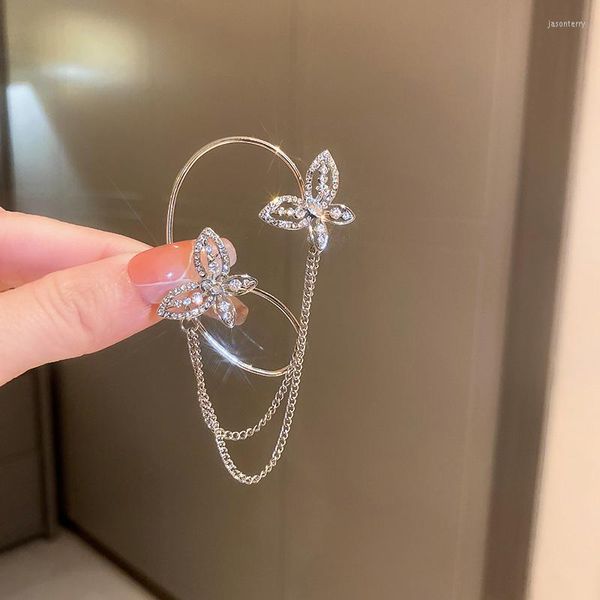 Dangle Küpeler Şerit Renk Kelebek Klipi Parlak Rhinestone Fashion Piercing Ear Manşet Olmadan Kadın Kız Mücevher Hediyeleri