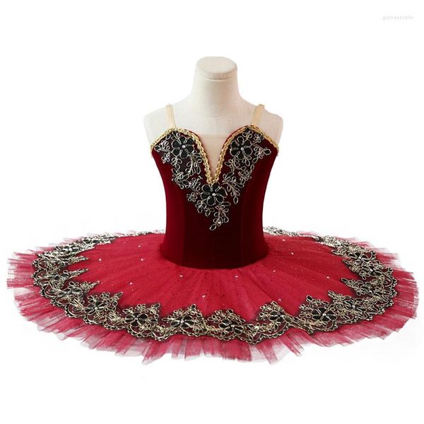 Stage Wear Tutu Balletto rosso scuro viola Swan Lake Ballerina Pancake Girl Women Adult Child Dress Kids Dance Costumes