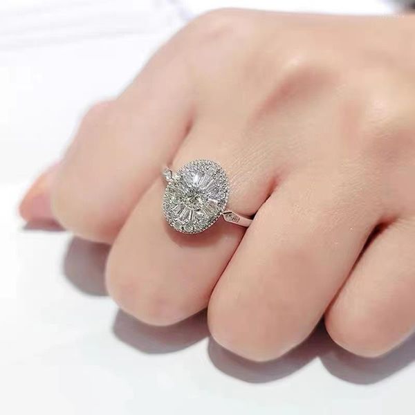 Anelli a grappolo Lusso classico Argento sterling 925 Pavimenta Matrimonio con diamante simulato taglio principessa Per le donne Gioielli regolabili Regalo per ragazza