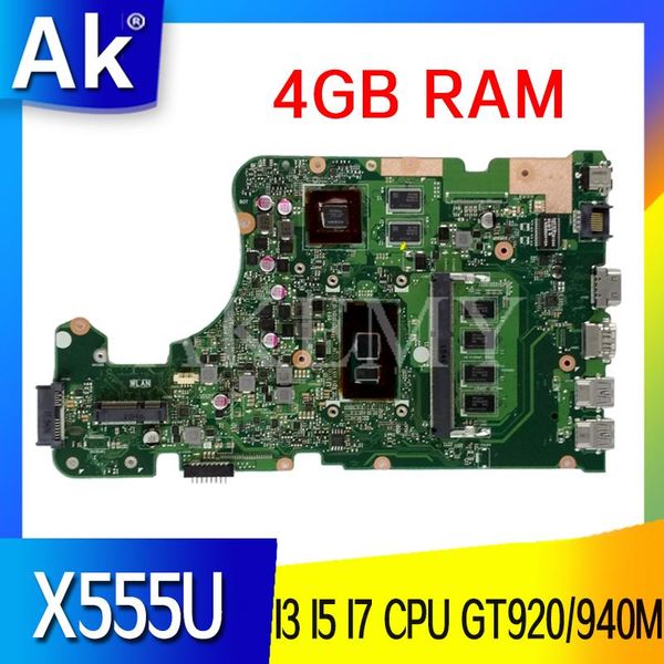 Scheda madre X555UJ Notebook Mainboard 4 GB RAM I3 I5 I7 CPU V2G GT920M GT940M per ASUS X555UF F555U X555UB X555UQ X555U LAPTOP MATHIARA