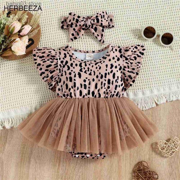 Rompers recém -nascidos meninas de menina de manga voadora para crianças vestido de malha de malha 2022 Summer leopard criança garotas macacão fofo de macacão t230529