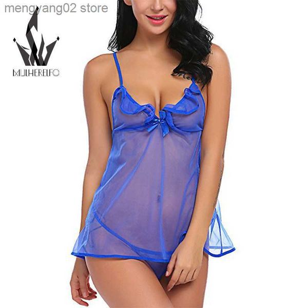 Pigiama sexy Sexy profondo scollo a V Sling Sleepwear Donna Camicia da notte Tentazione See-Through Mesh Mini Sleep Dress Abbigliamento da notte femminile Camicie da notte esotiche T230529