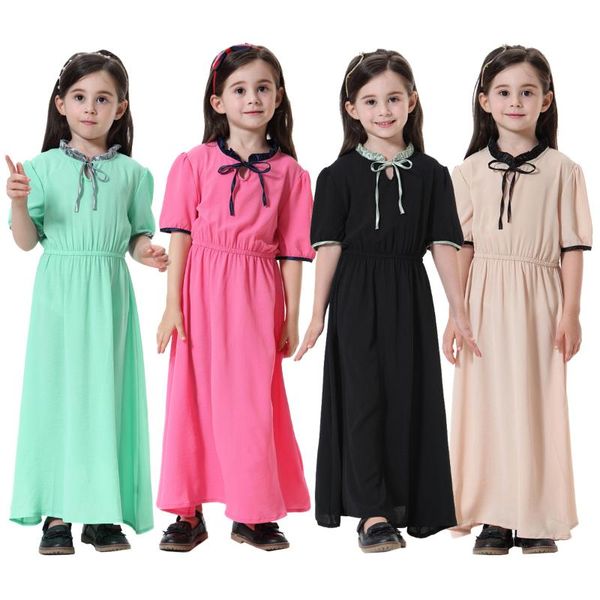 Ethnische Kleidung Muslimische Kinder Mädchen Abaya Maxikleid Islamische Kleidung Saudi Malaysia Kinderkleider Roben Langer Sommerstrand