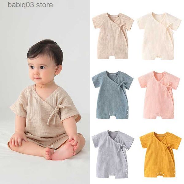 Strampler Baby Sommerkleidung Mädchen Strampler Bodys für Kinder Neugeborene Nachtwäsche Crinkle Gaze Baumwolle Monk Pyjamas Solide Musselin Einteiler T230529