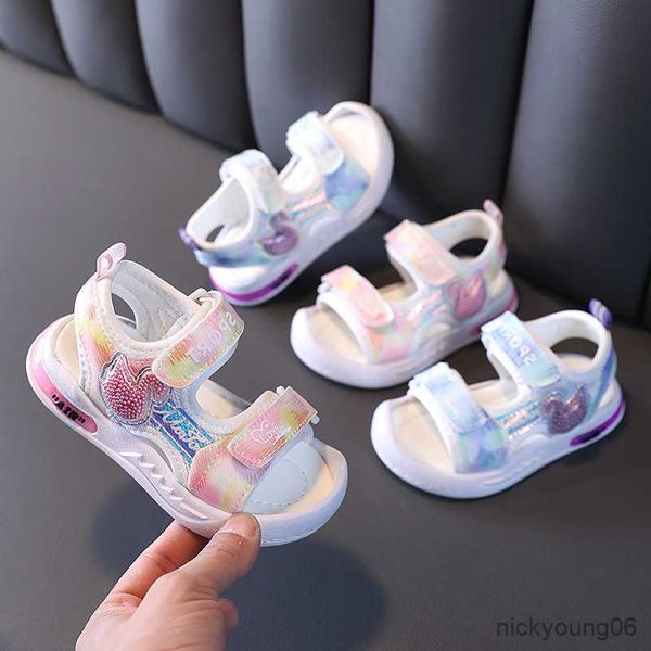 Sandálias Nice Rhionstone Swan Verão Little Girls Sandals Sapatos Casual Baby Girl Sapatos de praia Flats Rosa roxo sandálias R230529