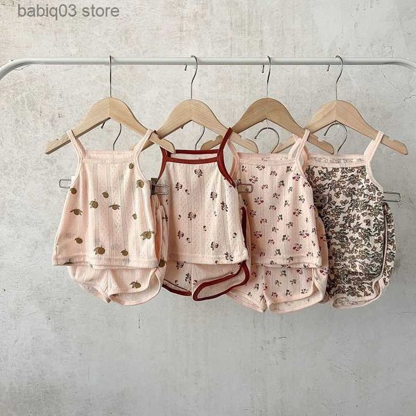 Rompers 2pcs verão roupas de bebê conjuntos de suspensórios de tecido confortáveis ​​pijama conjunto de shorts de colete de algodão floral recém -nascidos