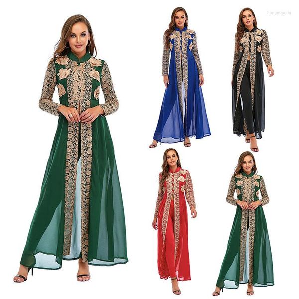 Abiti casual Set di 2 pezzi Abito in chiffon con scollo a barchetta Abito da donna a maniche lunghe in pizzo per adulti Pantaloni Dubai Musulmani Abaya Abbigliamento africano