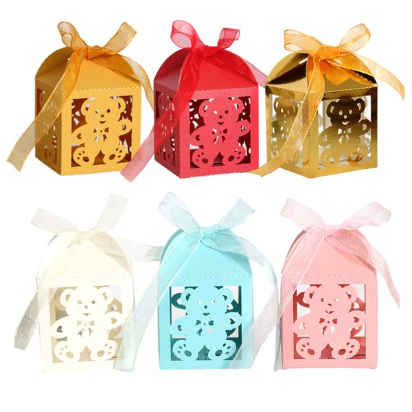 Kleiner Bär Süßigkeiten-Süßigkeiten-Boxen, Geschenkpapier mit Band, für Babyparty, Geburtstag, Kindertag, Hochzeit, Party-Dekoration