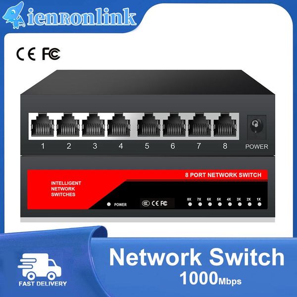 Controllo Ienron 1000 mbps switch 8 porte gigabit network lan rj45 hub smart ethernet switcher IEEE802.3at/af 5v per fotocamera IP/router WiFi