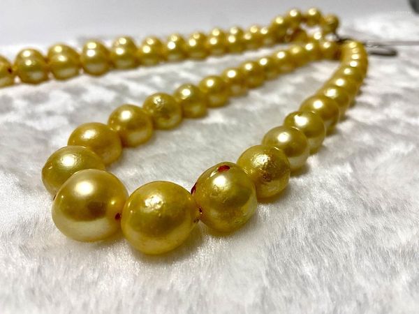 Ketten Feiner Schmuck Natürliche 14-16mm Nahe Runde Goldene Perlen Halskette Für Frauen Weniger Fehler Verschluss