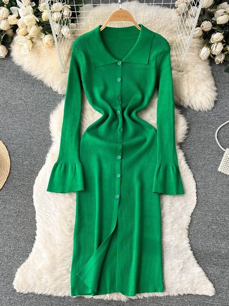 Casual Kleider YuooMuoo 2023 Herbst Winter Mode Flare Langarm Kleid Für Frauen Elegante Strick Bodycon Pullover Koreanische Party Vestidos