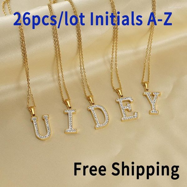 Catene all'ingrosso 26 lettere in acciaio inossidabile con zirconi strass collana iniziale per accessori donna vendita all'ingrosso piccole imprese