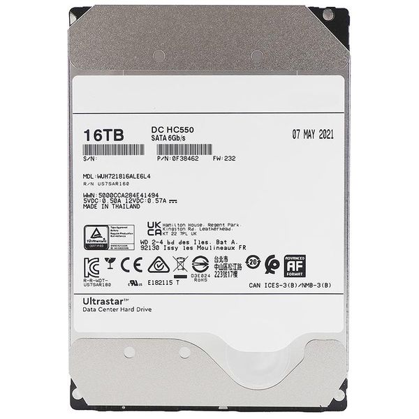 Sürücüler DC HC550 16TB 3.5 HDD SATA 7200RPM SATA 6GB/S 512M HELIUM SEALLER GİRİŞİ 3.5 QUIT STIC DRIVE WUH721816AL6L4