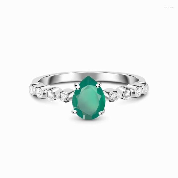 Anéis de cluster que vendem S925 Sterling Silver Water Drop lake Lake Emerald Micro zircão anel feminino Luz simples Luxo delicado jóias