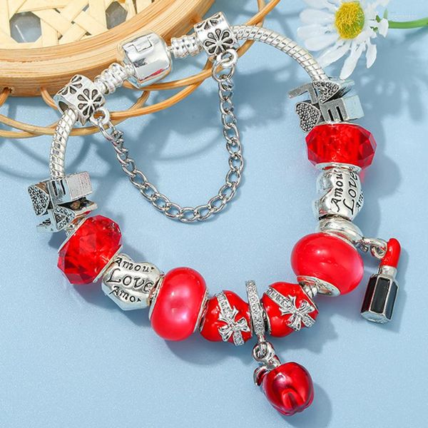 Charm Armbänder Valentinstag Serie Armband mit rotem Lippenstift für Frauen Männer Mädchen Schmuck Geschenk Tropfen Großhandel