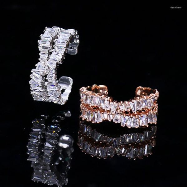 Ringos de cluster Beaqueen moda trapezoid CZ Baguete de pedra cenário anel de noivado anel de zircão cúbico Jóias de dedos para festa de casamento r036