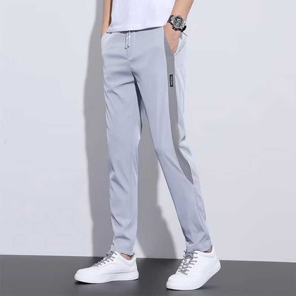 Gelo de seda de gelo masculino Horse Horse Summer Summer Secy Sports Sports Sports Thin Solid Fashion Pockets Casual Straight Pantalon P230529