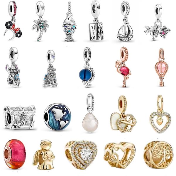 925 libbre d'argento New Fashion Charm Perline rotonde originali, pesce che nuota, perle del tesoro barocco, uccelli mularet, tramonto glorioso, braccialetto Pandora compatibile, perline