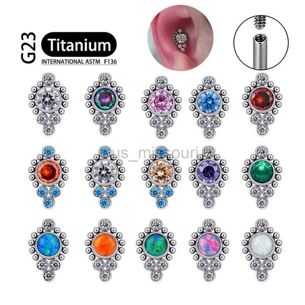 Stud G23 Titanyum ASTM F136 Kıkırdak Kulak Saplamaları Zirkon Opal Agate Labret Dudak Tragus Noel Hediyesi Delleştirici Takı Kadınlar için J230529