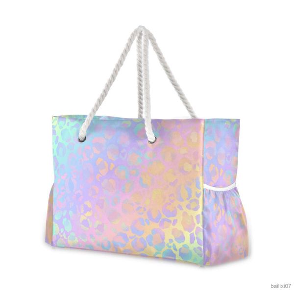 Andere Taschen Damen-Einkaufstasche, Regenbogen-Leopardenmuster, Roségold, Gepard, Umhängetasche, große Kapazität, Damen-Strandtasche, Einkaufstasche