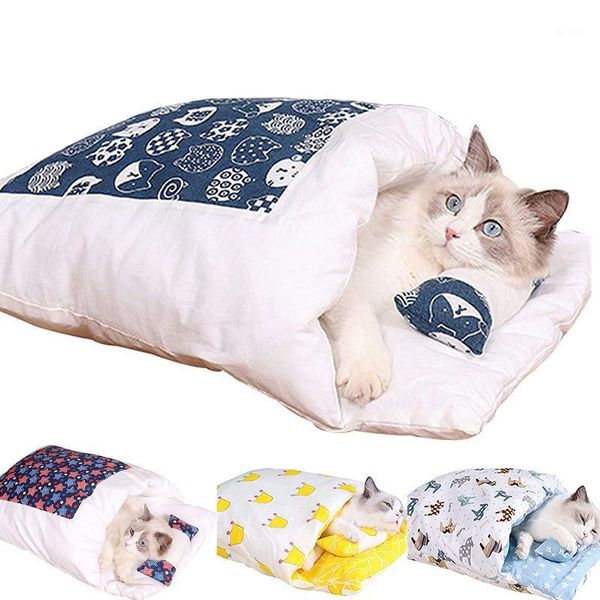 Camas de gato móveis de cama lavável saco de dormir tape de ninho de inverno casa quente casa para cachorro pequeno filhote de cachorro canil sofá produtos de almofada