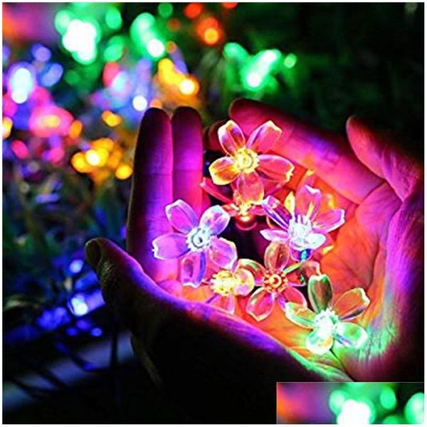 Рождественские украшения светодиод Peach Sakura Solar Light String String Halloween 20/30 садовый двор дома украшения ручки Drow Dhpk2