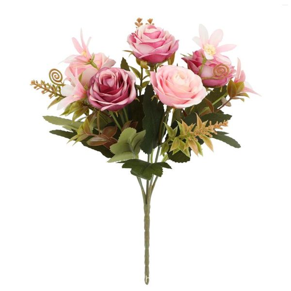 Fiori decorativi 5 teste Sete di fiori artificiali Red Fake Rose Matrimonio Tavolo da sposa Bouquet di peonia Vaso per feste fai da te Decorazioni per la casa