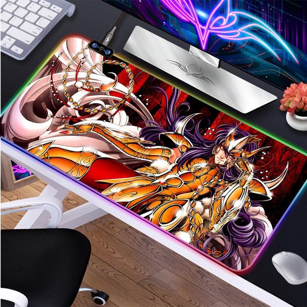 Poggia Saint Seiya RGB Gaming Keyboard Pad Mousepad Gamer Desk Tappeto Mouse Pad Accessori per computer Tappetino per laptop Anime Mausepad Tappetini Xxl