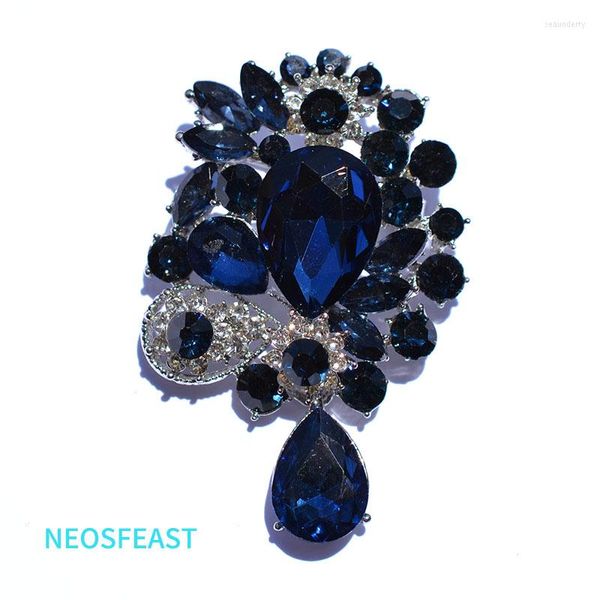 Spille strass floreali in lega di colore blu per le donne elegante corpetto di cristallo regali per feste da donna accessori per abiti gioielli classici