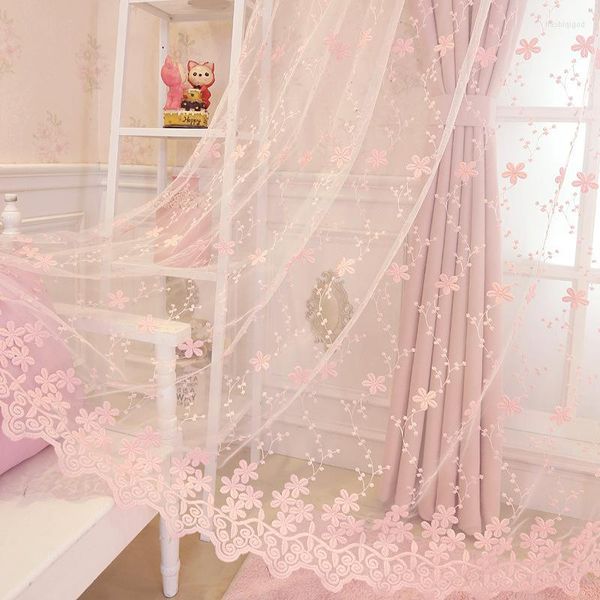 Tenda Coreano Pastorale Rosa Tende Oscuranti Principessa Per Ragazze Bambini Soggiorno Camera Da Letto Windows Trattamento Sheer Tulle Schermo Romantico