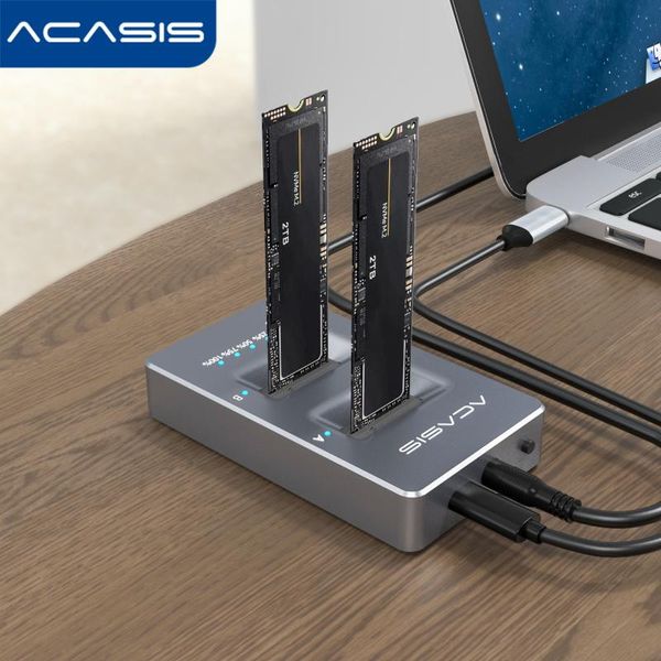 Станции Acasis M.2 Внешний жесткий диск NVME Dual Bay Clone Doce Station M.2 Type C USB 3.1 Диск SSD для компьютера