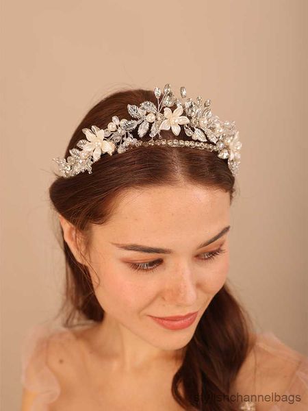 Altro lusso perla strass fiore di cristallo diamanti corona nuziale lega foglia accessori per capelli da sposa per le donne copricapo da sposa diadema