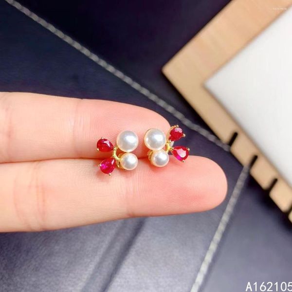 Orecchini a bottone Fine Jewelry 925 Pure Silver Style Natural Ruby Girl Classic Pearl Water Drop Gem Ear Got Engaged Marry Party