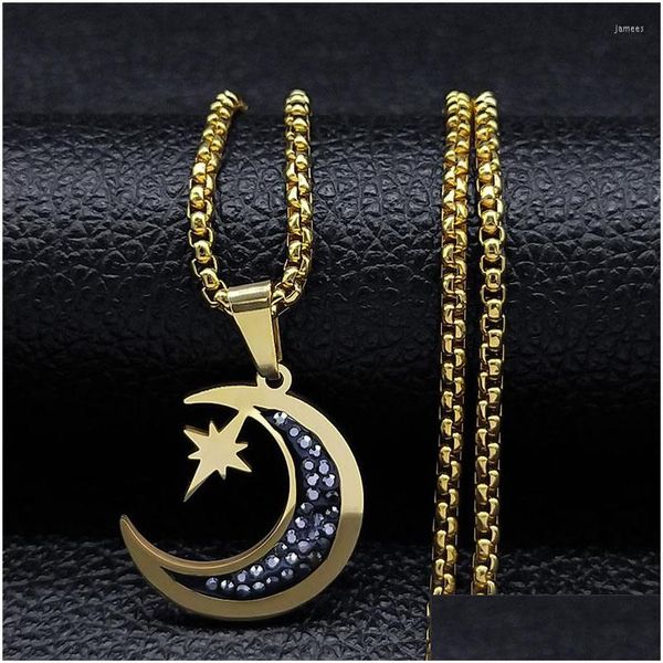 Collane con ciondolo 2023 Fashion Light Of Stars And Moon Collana con ciondoli Catena color oro con strass per le donne Piccoli gioielli Drop Deliv Dhwjw