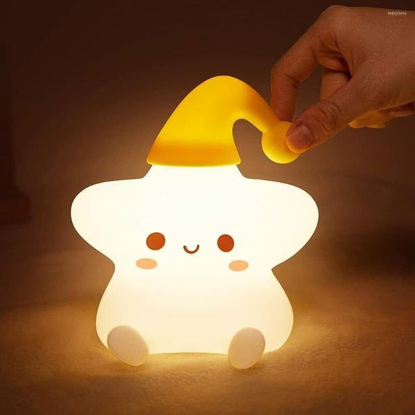 Luci notturne Cute Little Star Lampada da comodino a LED in silicone USB ricaricabile Touch Switch Lampade Decorazioni per la camera da letto Regali di compleanno per bambini