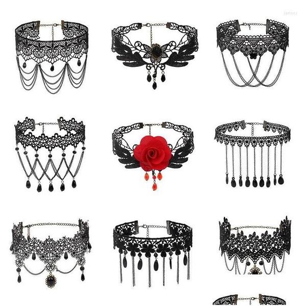 Girocolli Choker Vintage Ciondolo in pizzo con frangia Goth Punk Clavicola Catena Goccia d'acqua Perla Girasole Collana con ciondoli Gioielli per le donne Deli Dh5Ck