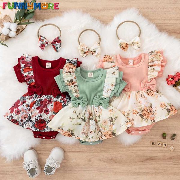 Strampler 0-18 Monate Neugeborenen Baby Overall Sommer Baby Kurzarm Top + Gedruckt Rock Mit Stirnband Baby Mädchen Kleidung kleinkinder Outfits T230529